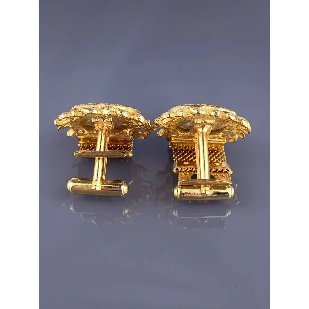 Dichroic Glass Cufflinks Wrap Around Gold Plated Blue to Orange Scrolls Vintage